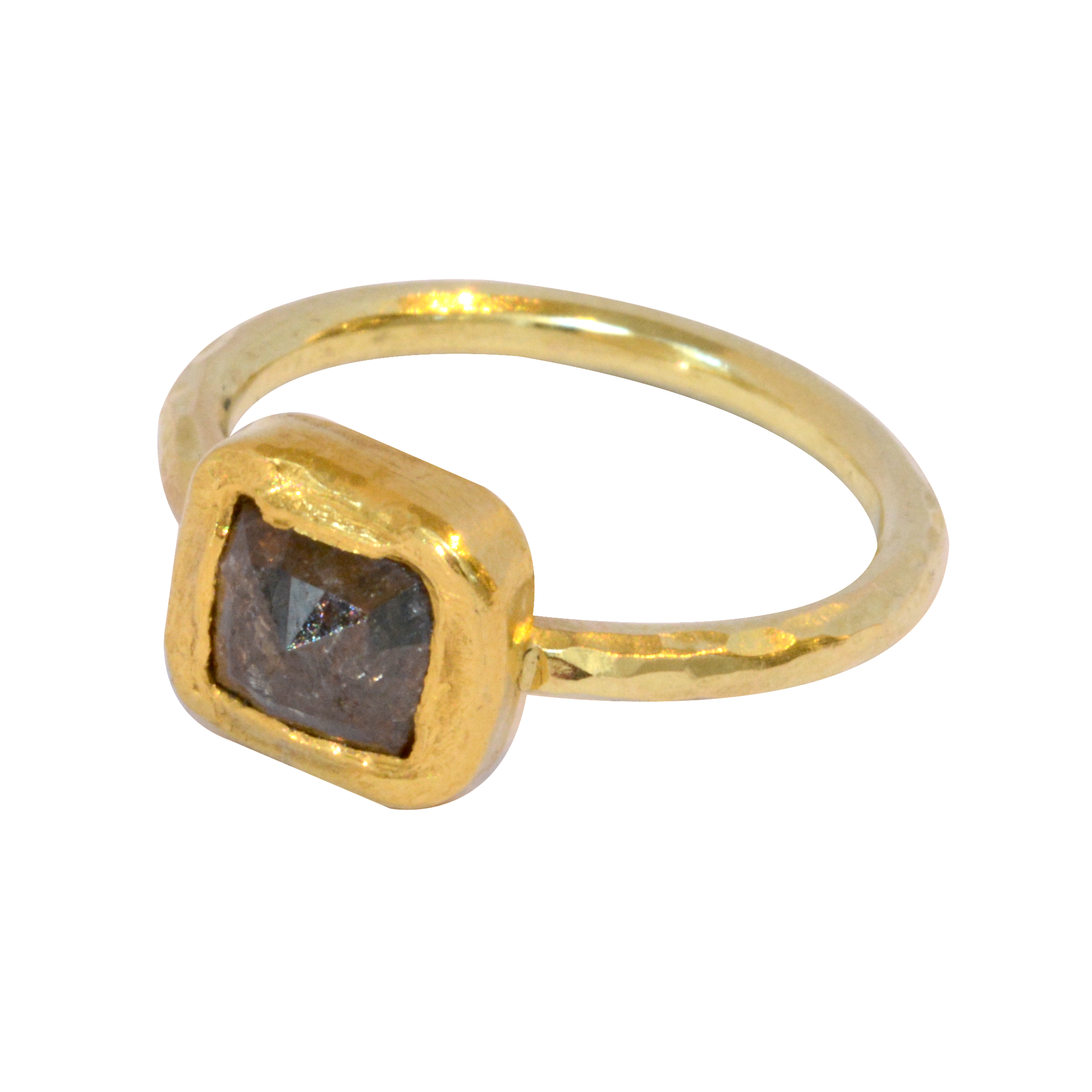 Regenjas verdrievoudigen luisteraar Handgemaakte unieke ring - gouden ring met bruine diamant