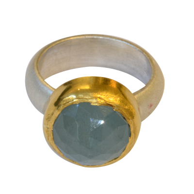 Aquamarijn ring zilver en goud BLGK Edelsemden
